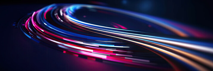 3d abstract background with space, colorful lines moving through a dark circular space,