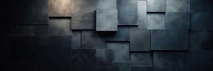abstract 3d squares black background,   a black wall of tiles illuminated by sunlight in a hallway, 