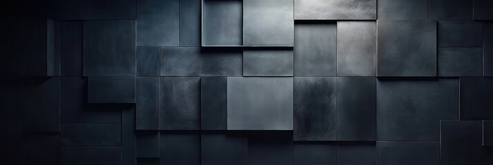 abstract 3d squares black background,   a black wall of tiles illuminated by sunlight in a hallway, 