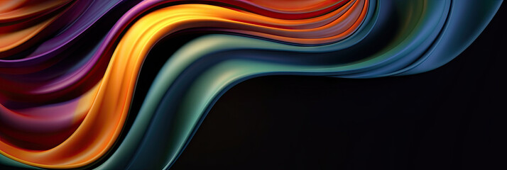 abstract background with waves, 3d colorful liquid flowing like a wave in a dark space, banner