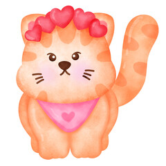 Hand painted watercolor cute cat  for Valentine's day card or romantic post cards.