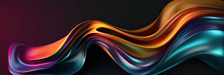 Fotobehang abstract background with waves, 3d colorful liquid flowing like a wave in a dark space, banner © Nice Seven
