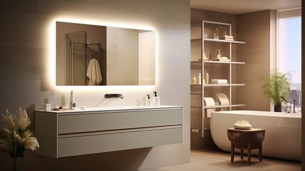 Fototapeta na wymiar Smart bathroom mirrors for enhanced functionality solid color background