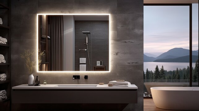Smart bathroom mirrors with integrated led lighting solid color background