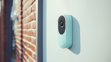 Smart doorbell cameras for added security solid color background - obrazy, fototapety, plakaty