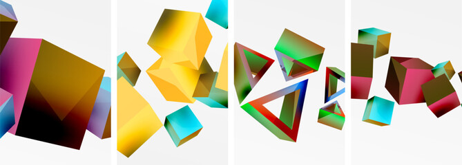 Composition of 3d cubes and other geometric elements background design for wallpaper, business card, cover, poster, banner, brochure, header, website