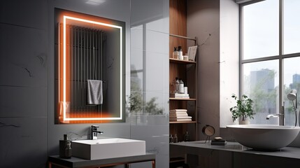 Smart mirror bathroom cabinets with anti fog technology solid color background