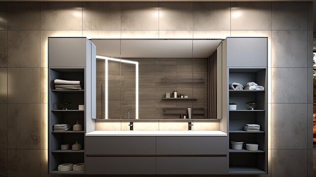 Smart mirror cabinets with integrated led lighting solid color background