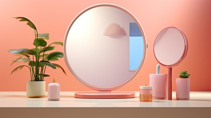 Smart mirror vanity mirrors with integrated skincare routines solid color background