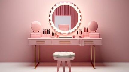 Smart mirror vanity tables with integrated makeup tutorials solid color background - obrazy, fototapety, plakaty