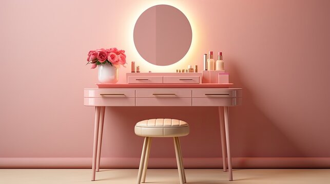 Smart mirror vanity tables with integrated makeup tutorials solid color background