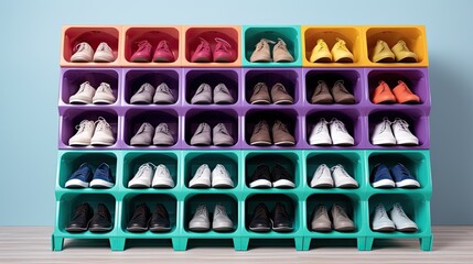 Smart shoe storage systems for organization solid color background