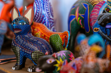 Mexican folk art sculptures and souvenirs for sale in Mexico City, Mexico.