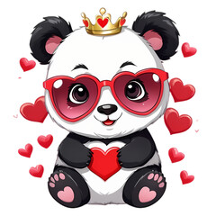Fototapeta premium cute valentine pande in love with sunglass and hearths