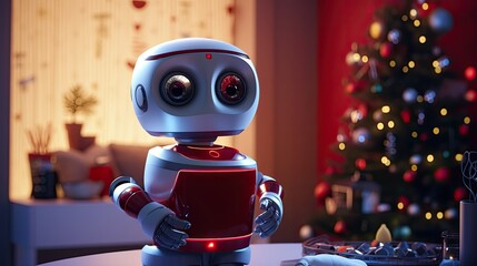 Voice activated robotic home decorators for holiday themes solid color background