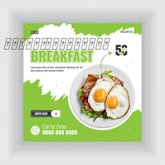 Fast food restaurant social media post design or web banner template square flyer