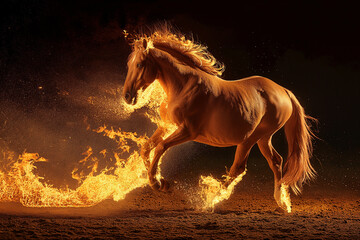 Obraz na płótnie Canvas A Majestic Stallion Ignites the Track with Fiery Hooves