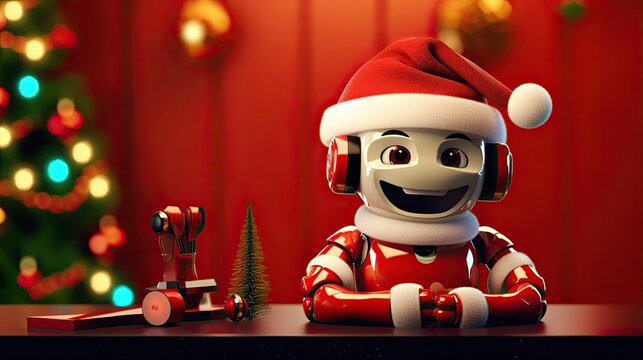 Voice activated robotic home decorators for holiday themes solid color background