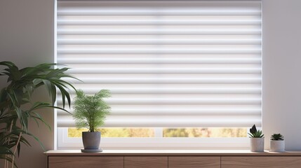 Voice controlled robotic window blinds for privacy and light control solid color background
