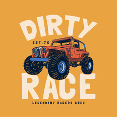 print design with old off-road vehicle drawing as vector