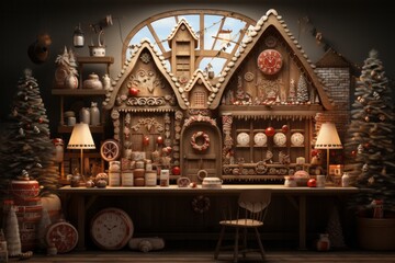 Gingerbread Cookie Decorating Workshop, on an isolated Workshop Brown background, Generative AI