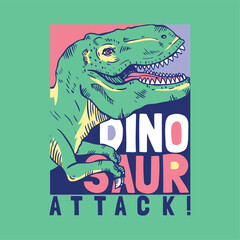 textile print design with typo and wild dinosaur drawing as vector