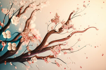 Blooming sakura tree. Springtime illustration