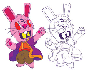 rabbit doodle illustration for coloring page drawing book