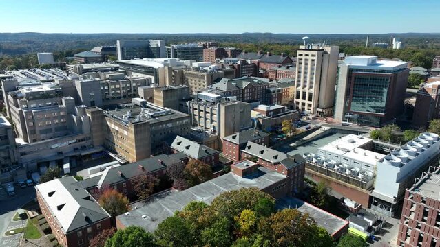 UNC Chapel Hill medical campus. Aerial establishing shot of the University of North Carolina.