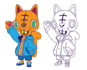 cat doodle illustration for coloring page drawing book