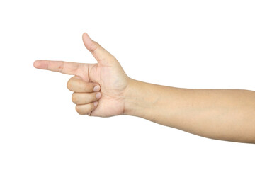 male hand pointing isolated on white background with clipping path.
