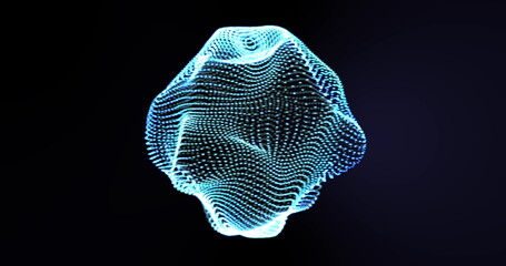 Image of glowing blue mesh of connections spinning over black background