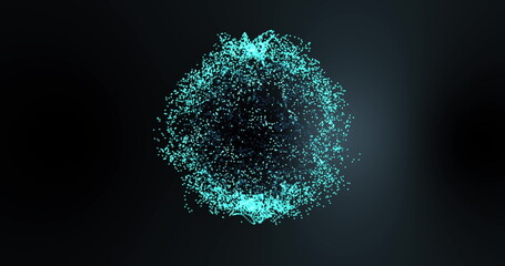 Image of glowing green mesh of connections spinning over black background