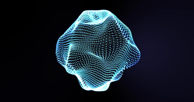 Image of glowing blue mesh of connections spinning over black background