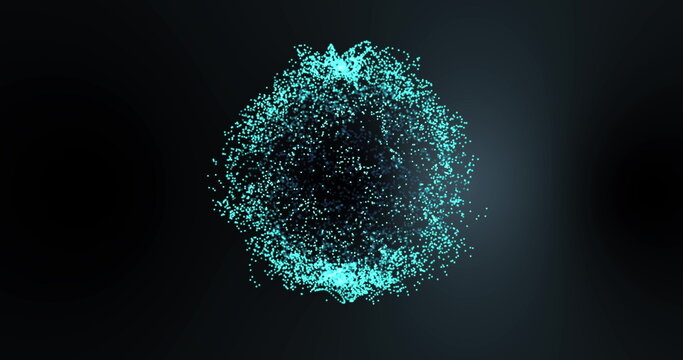 Image of glowing green mesh of connections spinning over black background