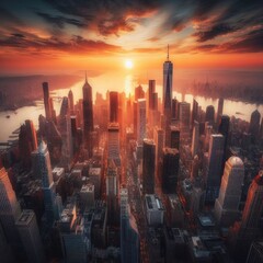 Sunset Blaze over Modern Metropolis	