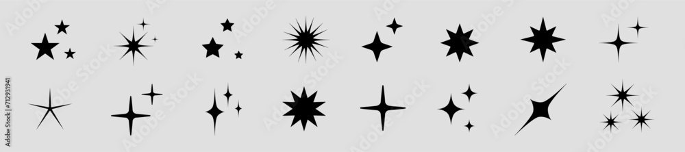 Wall mural sparkle icons set. twinkle stars collection. shine star icons. effect shine, glitter, twinkling and 