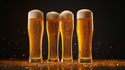 Rustic Bar Scene with Mugs of Cold Refreshing Beer