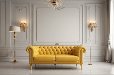 yellow luxury armchair on plain white background from AI Generated