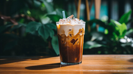 coconut cream cold brew in a tropical island themed cafe