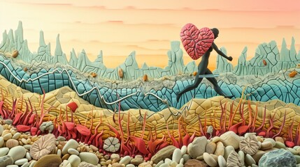 Obraz premium Creative Illustration of Rucking Athlete in Surreal Landscape