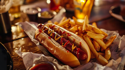 Hot Dog with French Fries, angle view