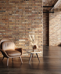 Modern office interior in loft, industrial style, 3d render	