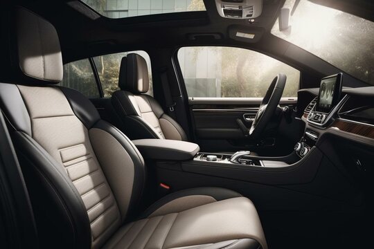 New vehicle cabin boasting advanced functionalities and elegant aesthetics. Generative AI