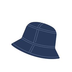 Blue panama hat on the head on white background. Traveler cap