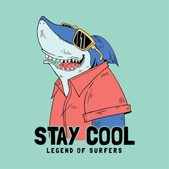 cool shark drawing as vector for tee print