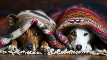 Dogs Under Blanket on Floor