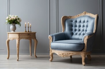 blue luxury armchair on plain white background from AI Generated