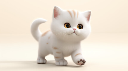 3d cartoon cute munchkin cat on white background