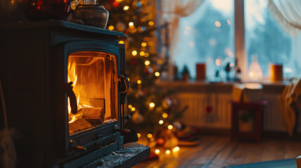 Small Wood Burning Stove in Living Room